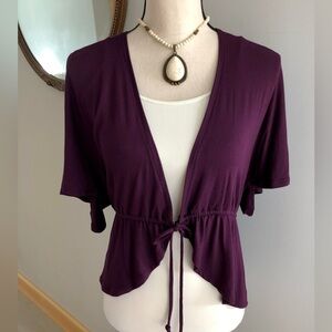 NWT Express Purple Tie Waist Open Front Cotton Modal Flutter Sleeve Cardigan